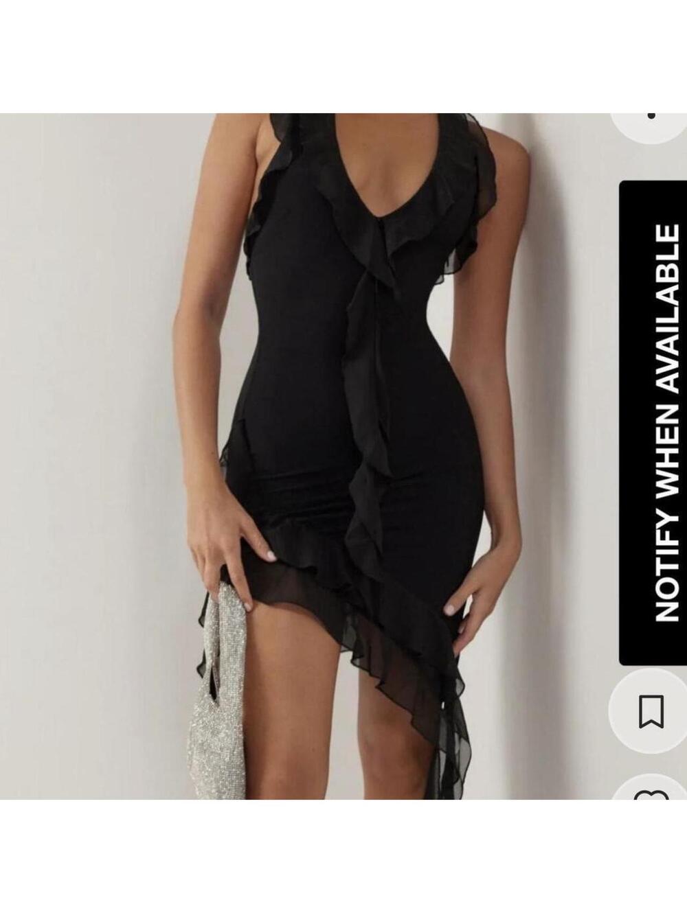 Heiress Beverly Hills Black Ruffle Halter Dress Size Small